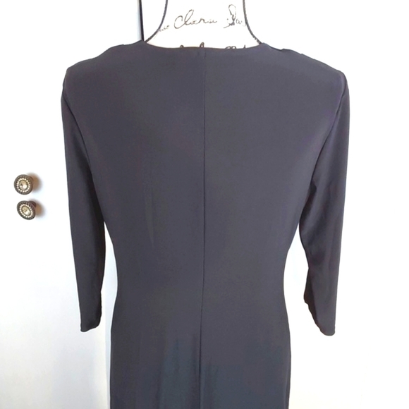 Evan Picone- Formal Black Deep V Ruching Slimming Cocktail Dress W Bling Sz.10 - Picture 8 of 10